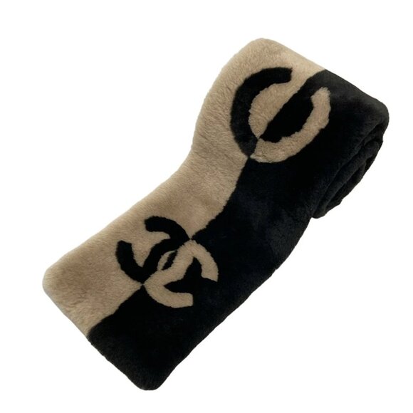 CHANEL - Black Gray Beige Mouton Cashmere Scarf - Picture 1 of 5
